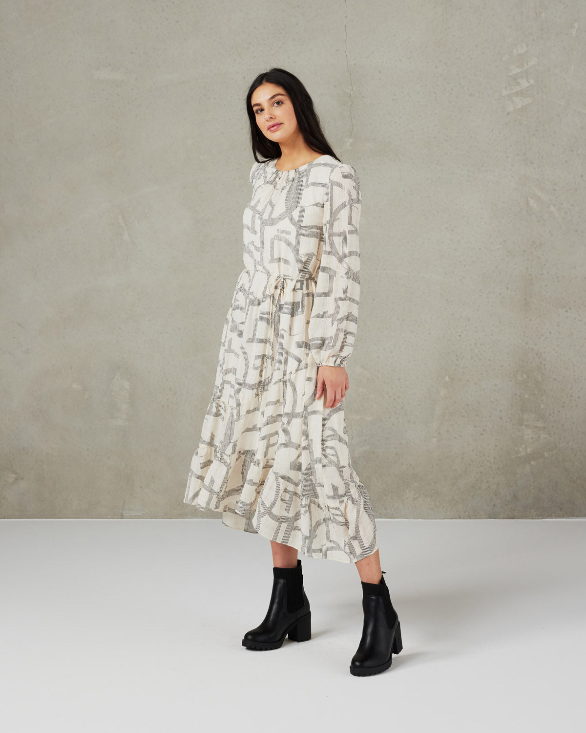 Eden Dress (White lines print)