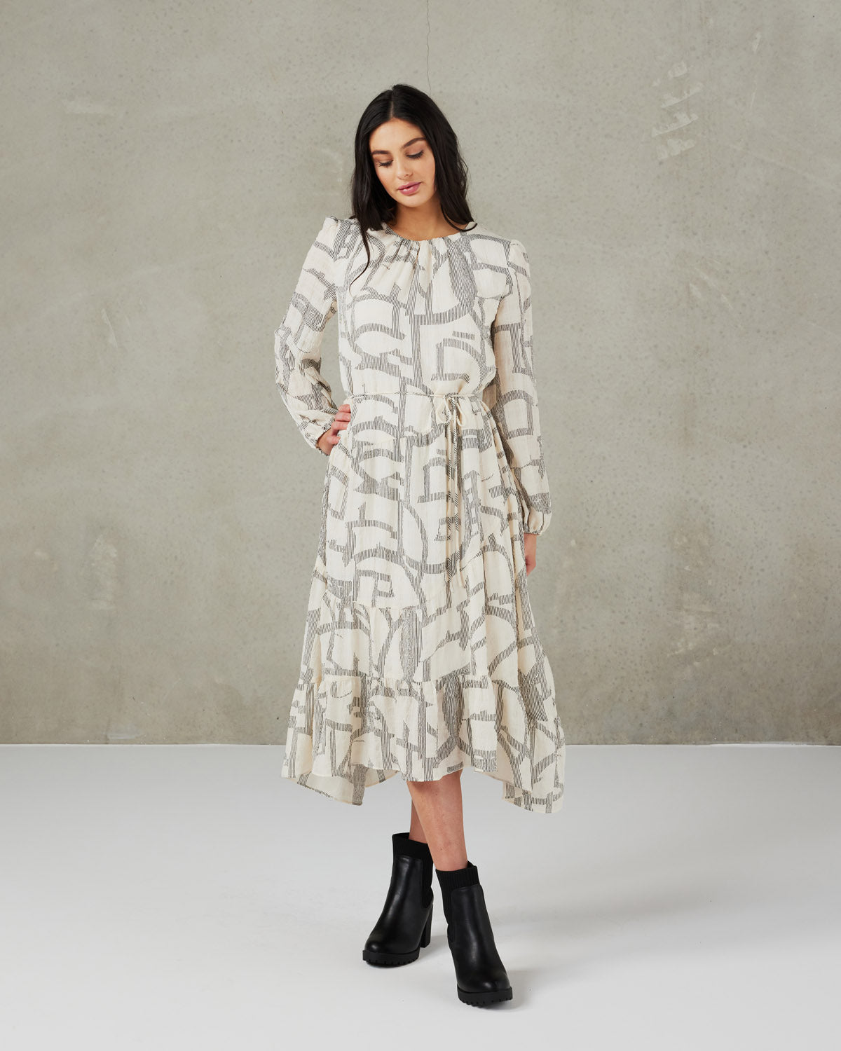 Eden Dress (White lines print)