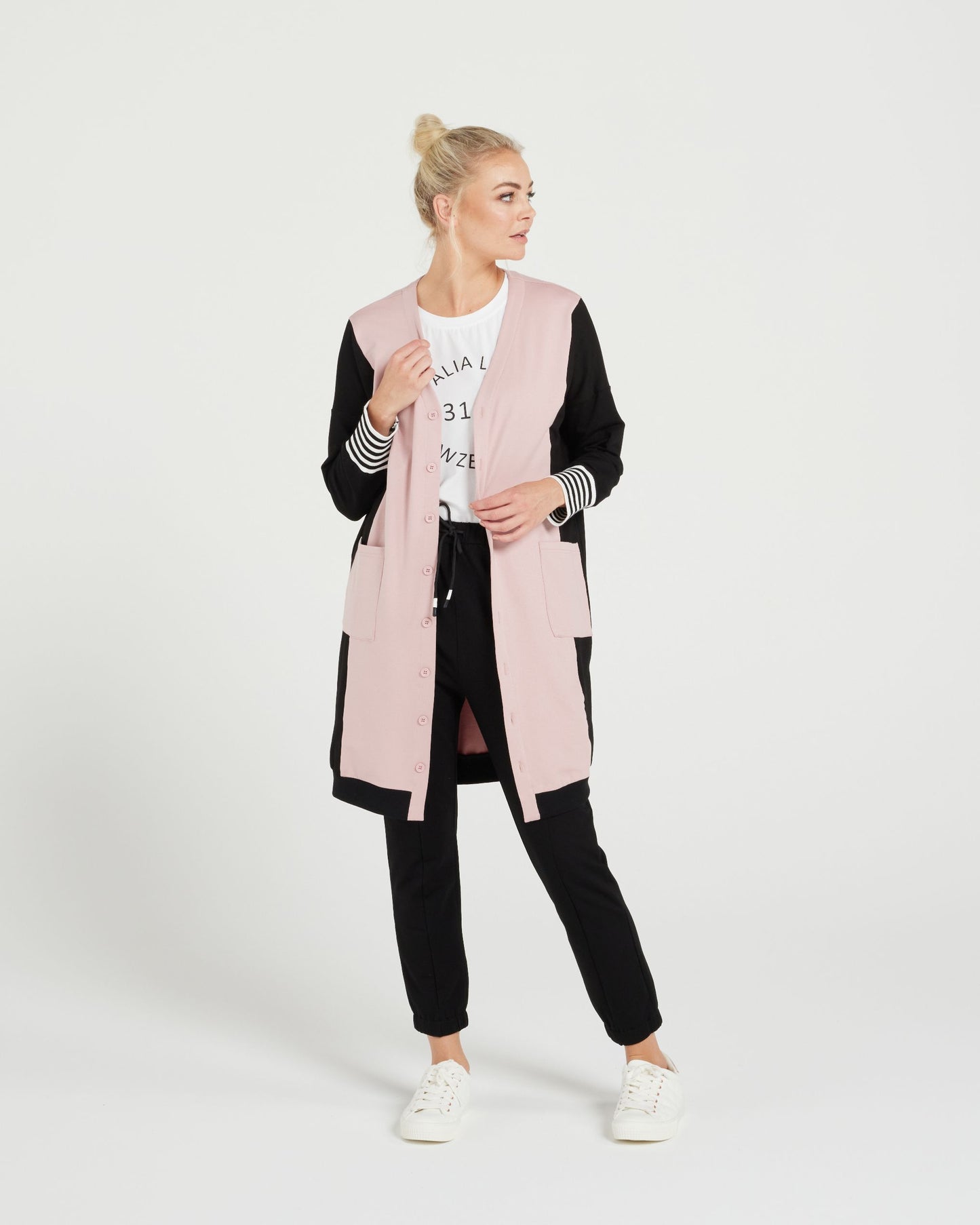 Theory Cardi - Dusky Pink/Black