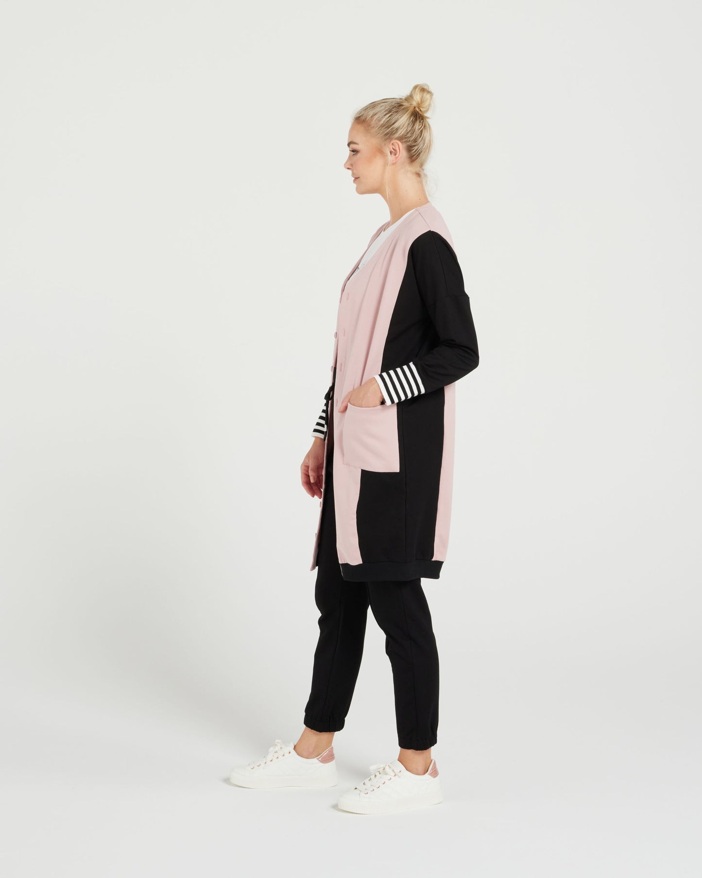 Theory Cardi - Dusky Pink/Black
