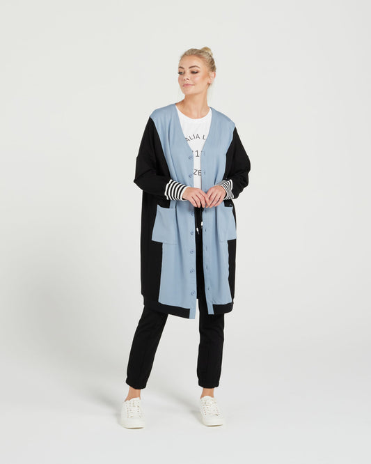 Theory Cardi- Dusky Blue/Black